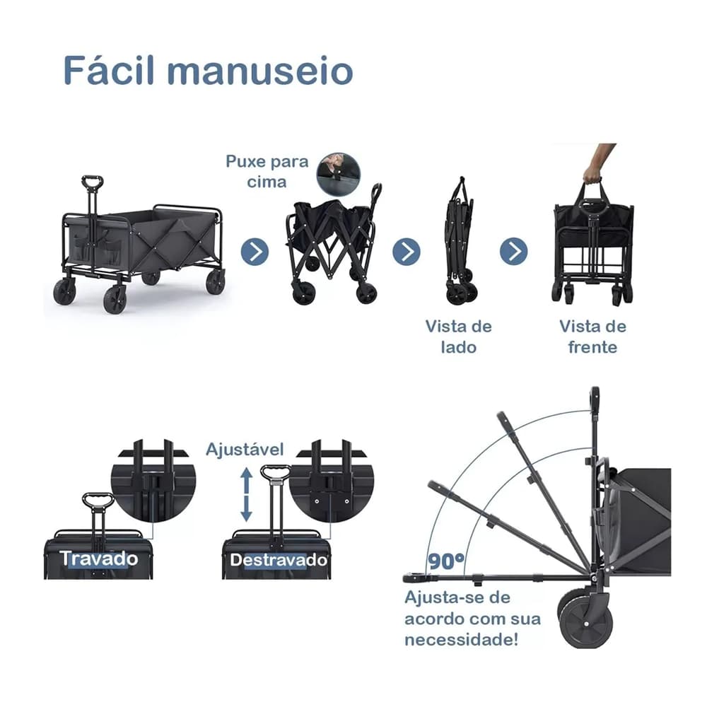 Carrinho Roller Dobrável Camping Com Alça E Porta Copos 03